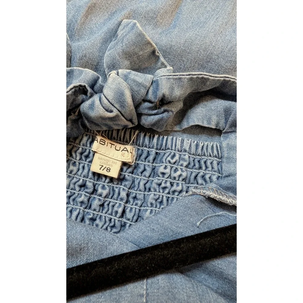 Habitual Kid Girls Denim Jumpsuit‎ Medium Stone Blue Wide Leg Tie Back Size 7-8
